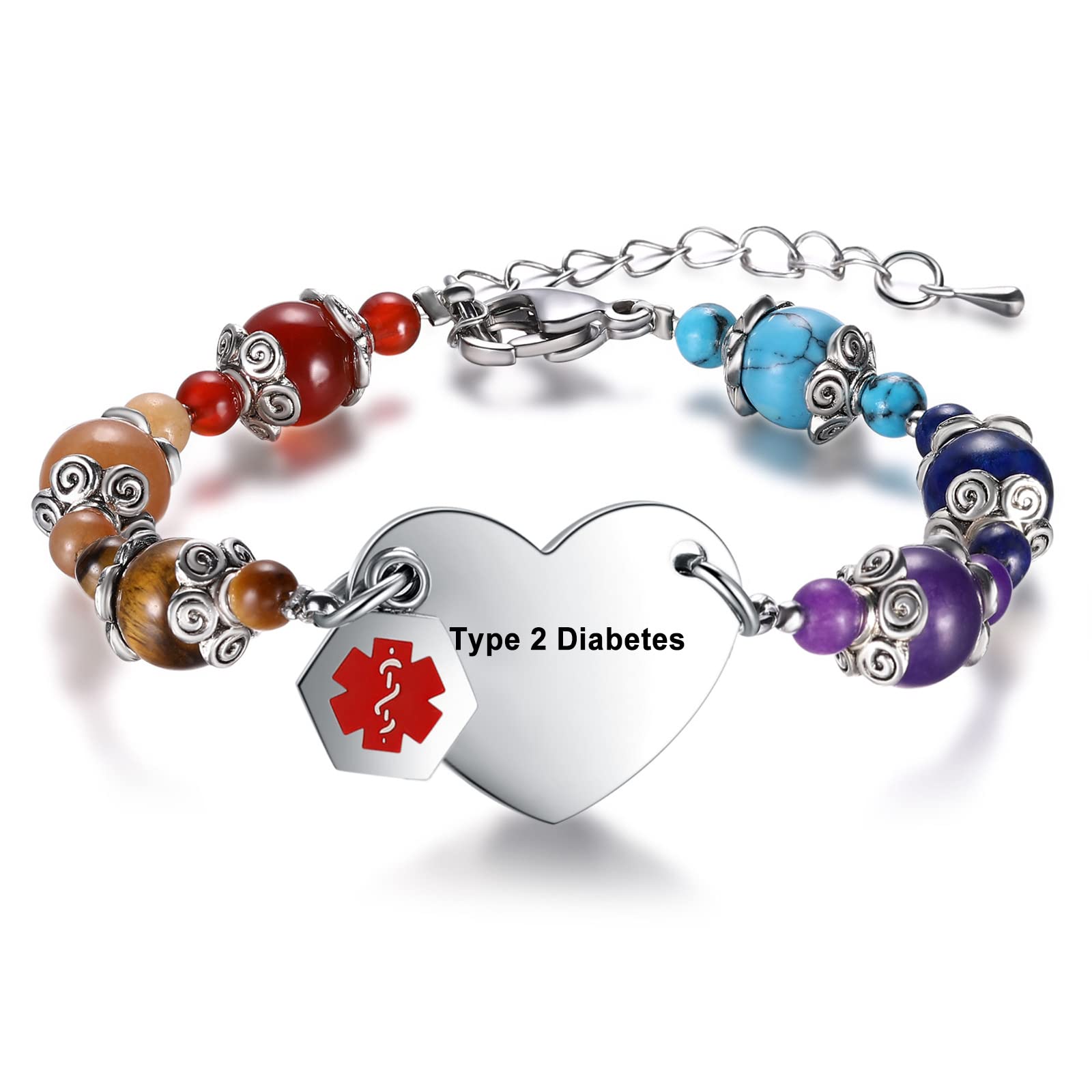 MAXZOOLMAXZOOL Medical Alert Bracelets for Women Men | Medical ID Bracelets for Men | T1D T2D Diabetes Epilepsy Medical Bracelet with Colorful Beads | Stainless Steel Medical ID Tag | Adjustable