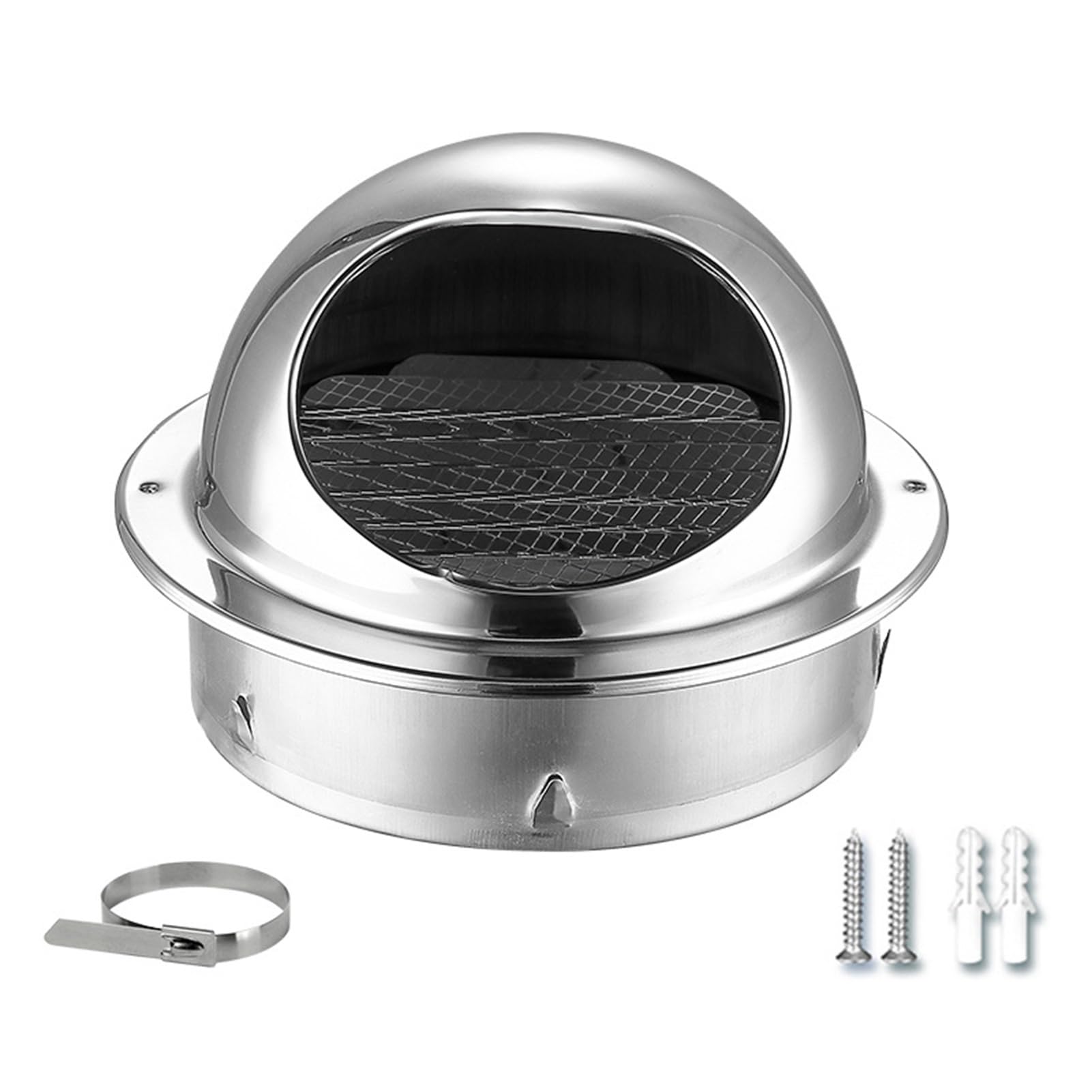 Cubierta de Ventilación de Acero Inoxidable de 80-200 mm con Persiana y Rejilla Metálica, Redonda, Rejilla de Ventilación, Tornillos, Bridas, Para Hogar, Oficina Y Almacén(190mm/7.5in)