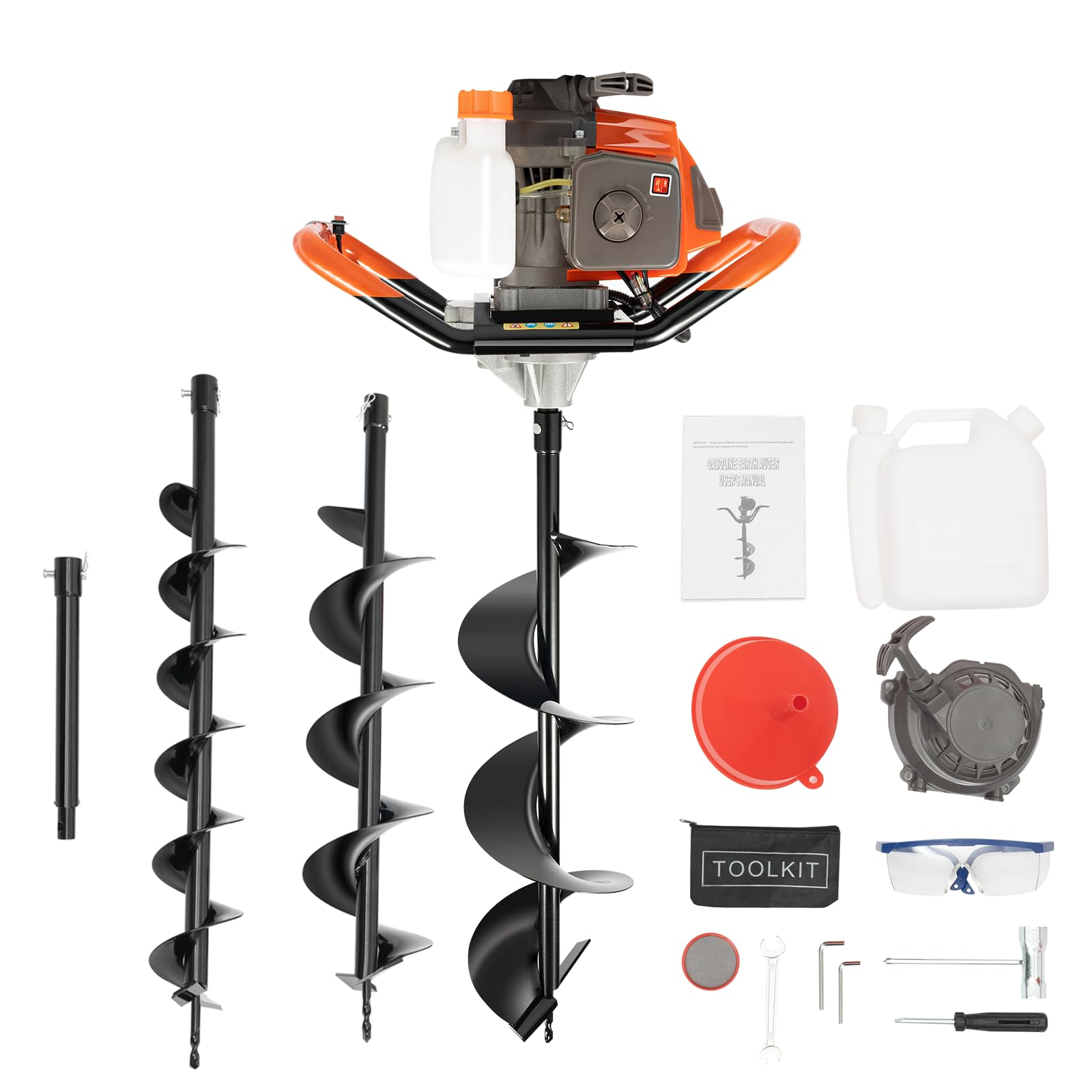 71CC Auger Post Hole Digger, 2 Stroke Gas Powered Earth Post Hole Digger with 3 Earth Drill Bits 4" & 6" & 8" + 1 Extension Rods for Farmland Garden
