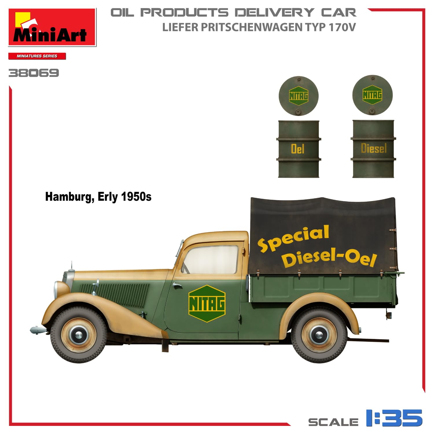 Miniart 1:35 - Liefer Typ170V Pritschenwagen, Oil Delivery, Molded Color - Image 2