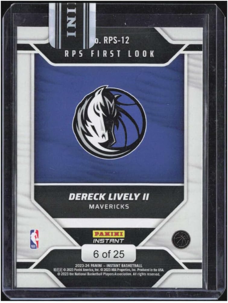 DERECK LIVELY II RC SP 2023-24 Panini Instant RPS Red 6/25 ROOKIE First Look #12 Mavericks MT-MT+ Basketball