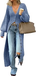 Saodimallsu Womens Long Duster Cardigans Button Down Maxi Sweater Dress