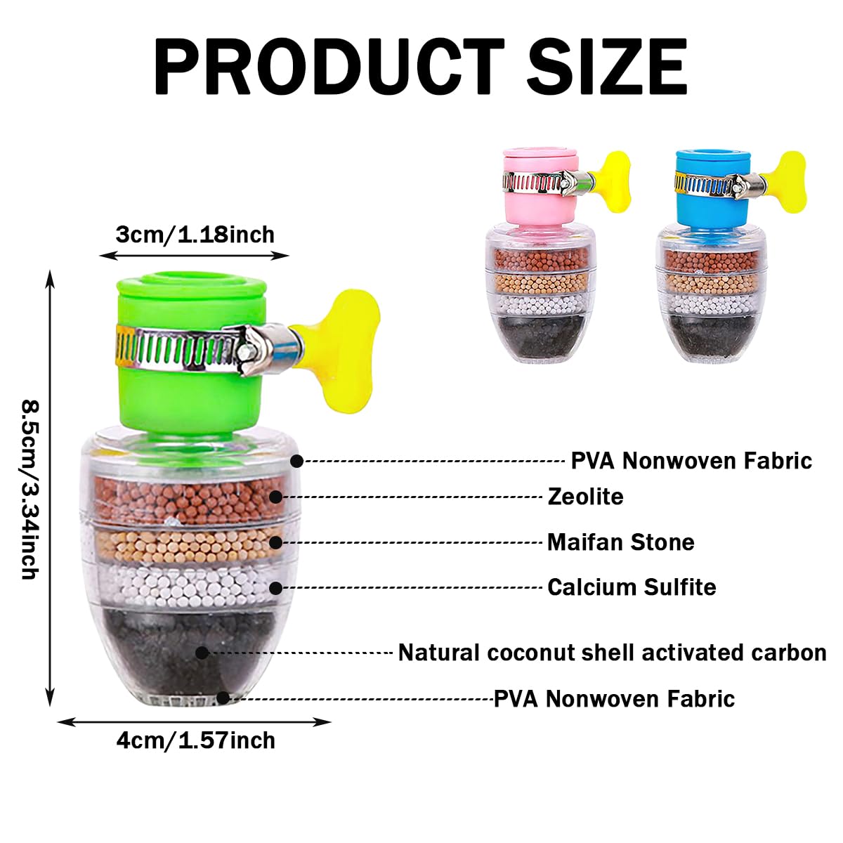 3PCS Water Tap Filter,PVC Faucet Water Filter,Activated Carbon Kitchen Tap Filter for Home Kitchen Bathroom - Image 2