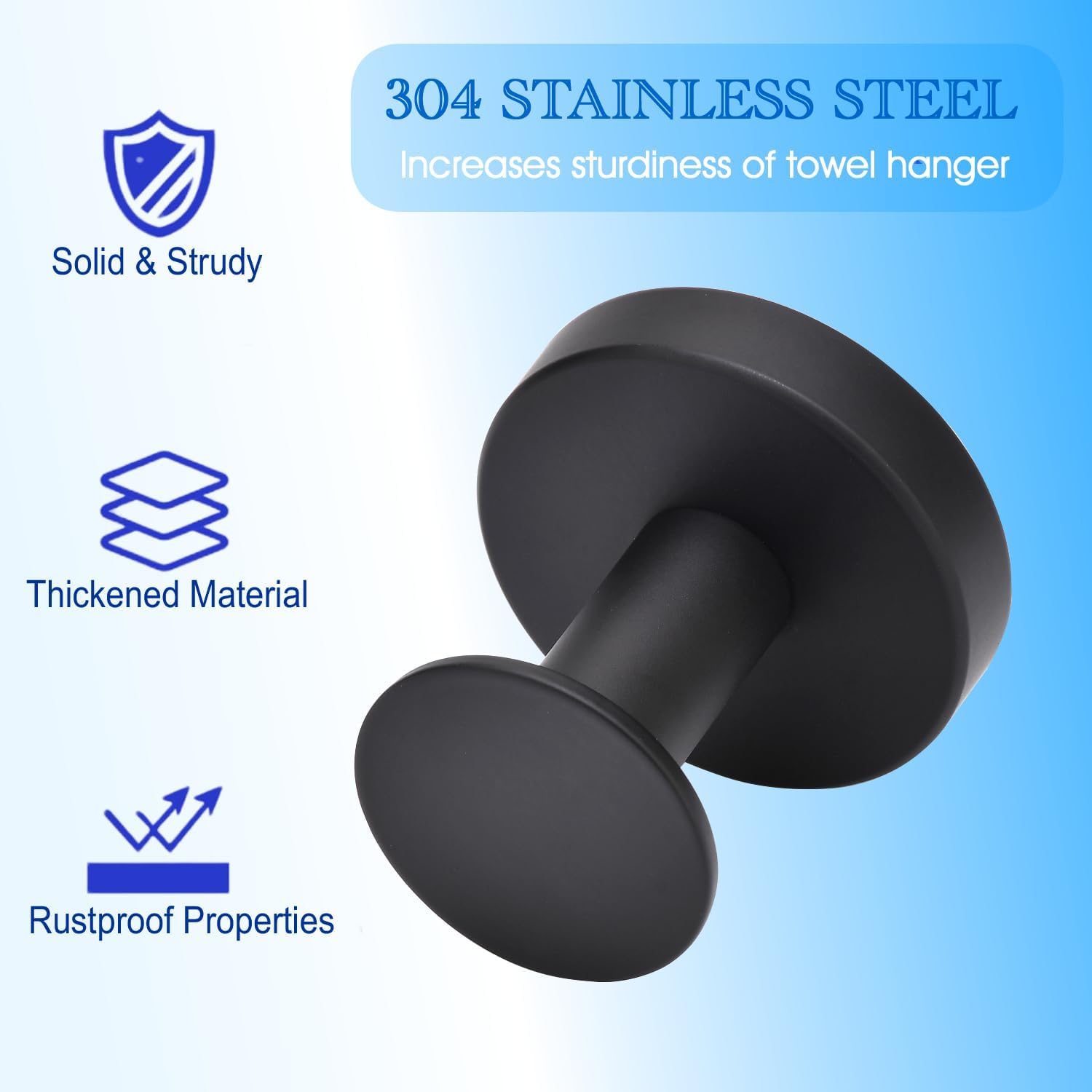 NEWRAIN Towel Hooks, 4 Pack Towel Holder for Bathroom Wall, Cabinet Closet Door, Kitchen, Bedroom, Hotel - Modern Design Effortless Mounting Towel Hangers, Robe Hook Matte Black