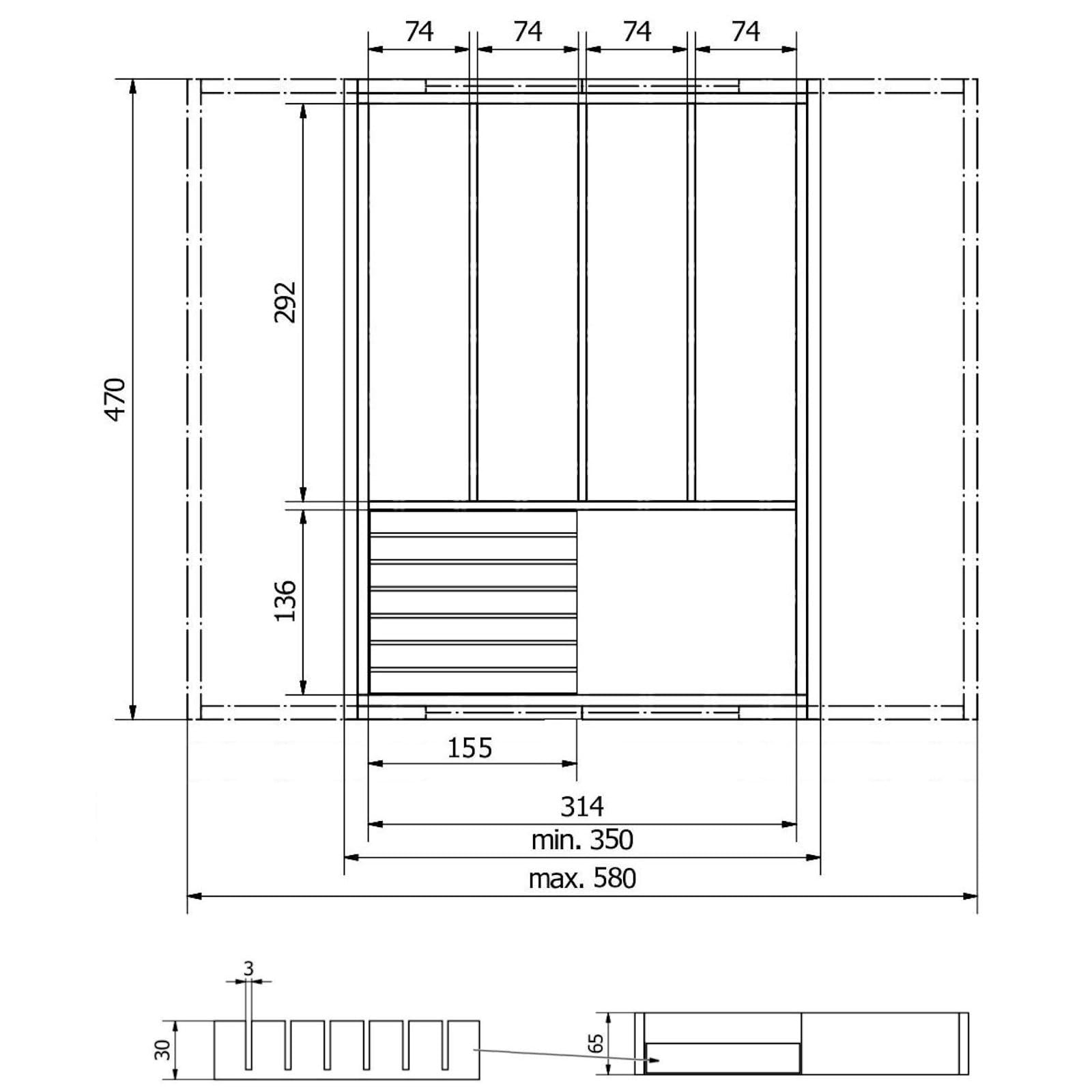 SO-BOX Bambus Besteckkasten mit Messerblock und 5 Fächer ausziehbar auf 7 Fächer für Schubladen mit Breiten von 50-60 cm