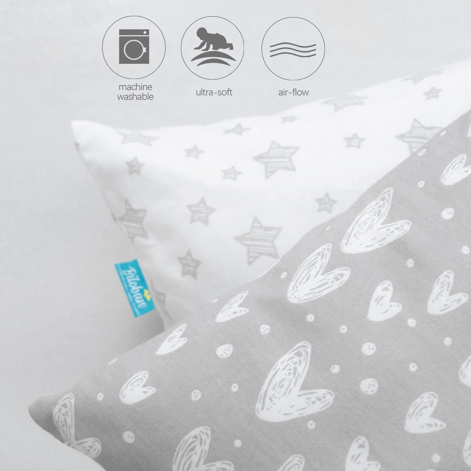Biloban Paquete de 2 fundas de almohada de algodón orgánico (solo funda de almohada), funda de almohada para niños para dormir, almohada de tamaño 16 x 22 pulgadas, funda de almohada de viaje para