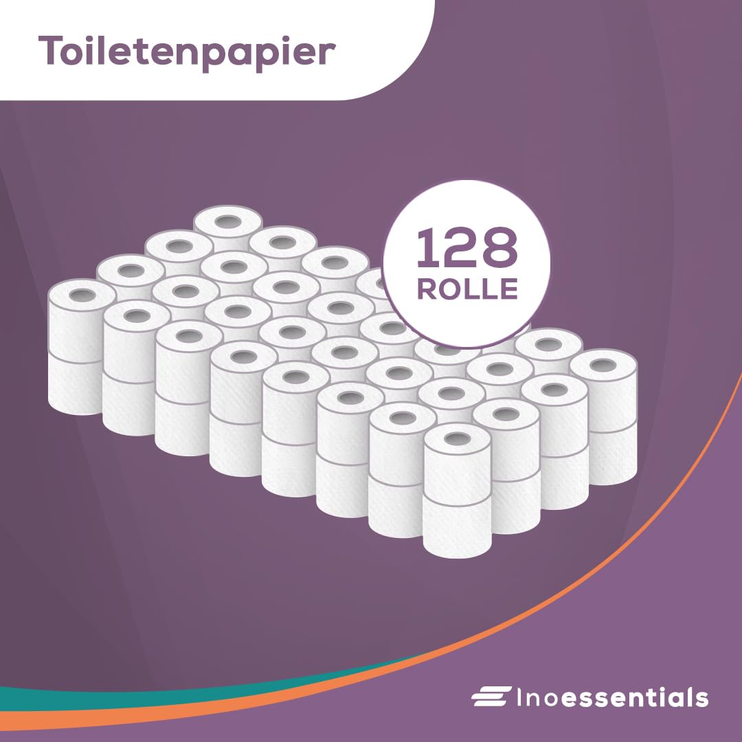 Inoverse 128 rollos de papel higiénico de 3 capas, 150 hojas por rollo, papel higiénico suave y fuerte, 100% celulosa, paquete grande, 2 unidades (64 rollos/1 unidad)