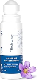 4% AHA BHA Underarm Roll On 75ml | 2% Lactic, 1% Mandelic, 1% Salicylic Acid | Controls Odour & Reduces Pigmentation | 0% Alcohol & Aluminium | Flora Fragrance