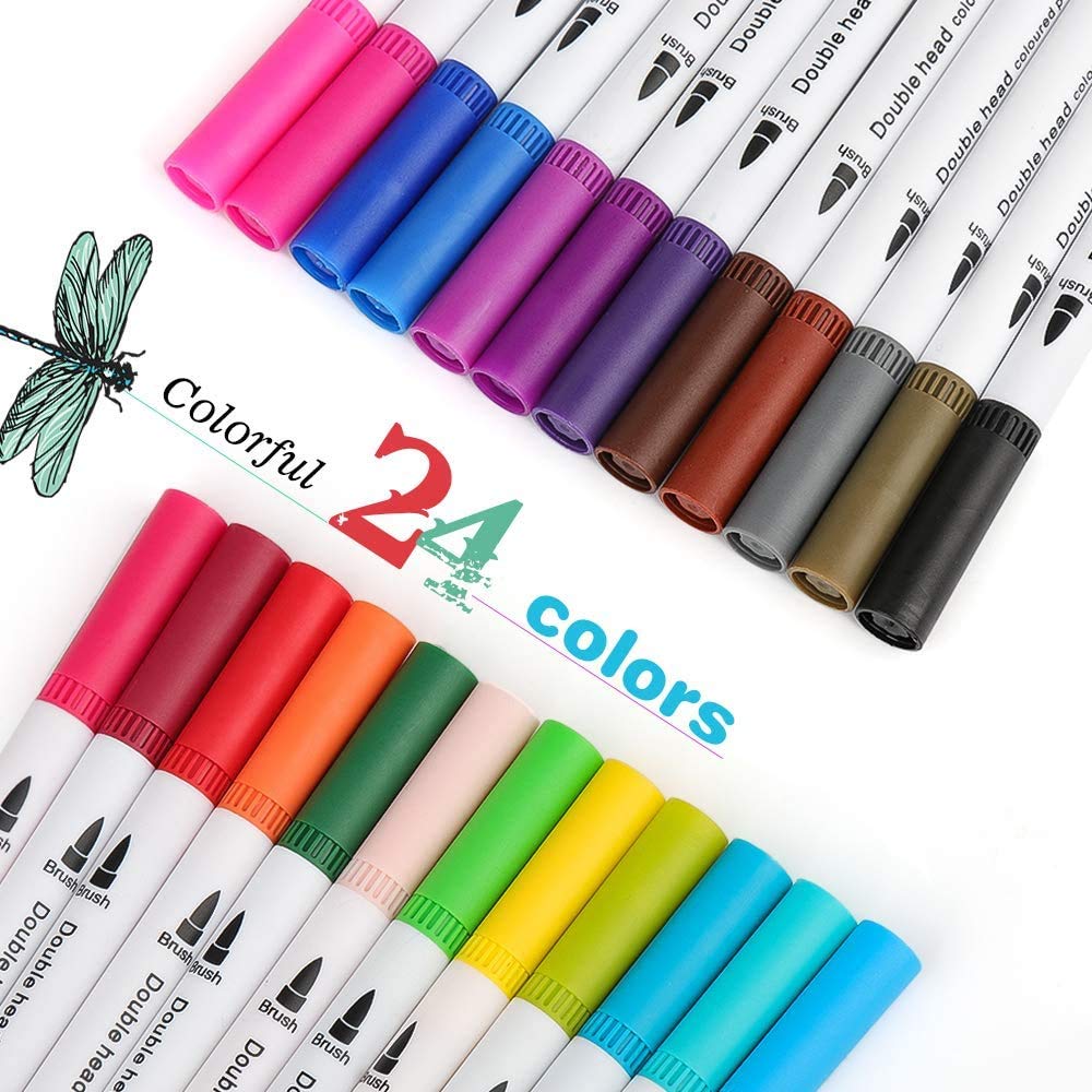 48 Feutres Acryliques Coloriage Adulte Double Pointe (fine/pinceau) Avec Malette Pour Dessin, Manga, Calligraphie, Création - Beaux-Arts Et Loisirs Créatifs