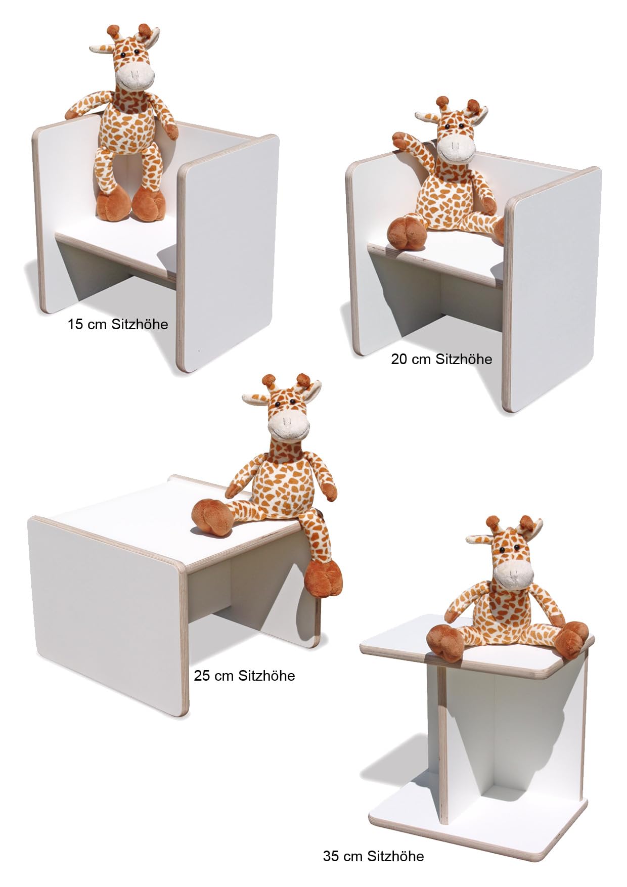 Die Schreiner - Christoph Siegel - Eli-Kids Wendehocker - weiß 2mount Montessori Kinder Stuhl Kinderbank Kindersitzbank Sitzhocker aus Meisterhand, Würfelhocker