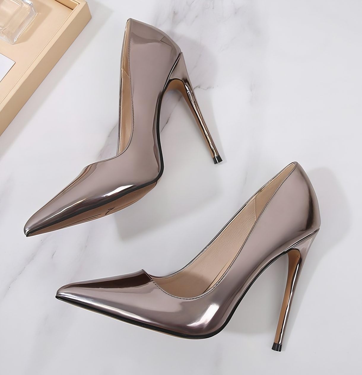 Escarpins Métallisés Stiletto À Talons Hauts Aiguilles 12 cm, Bout Pointu - Chaussures De Soirée Élégantes