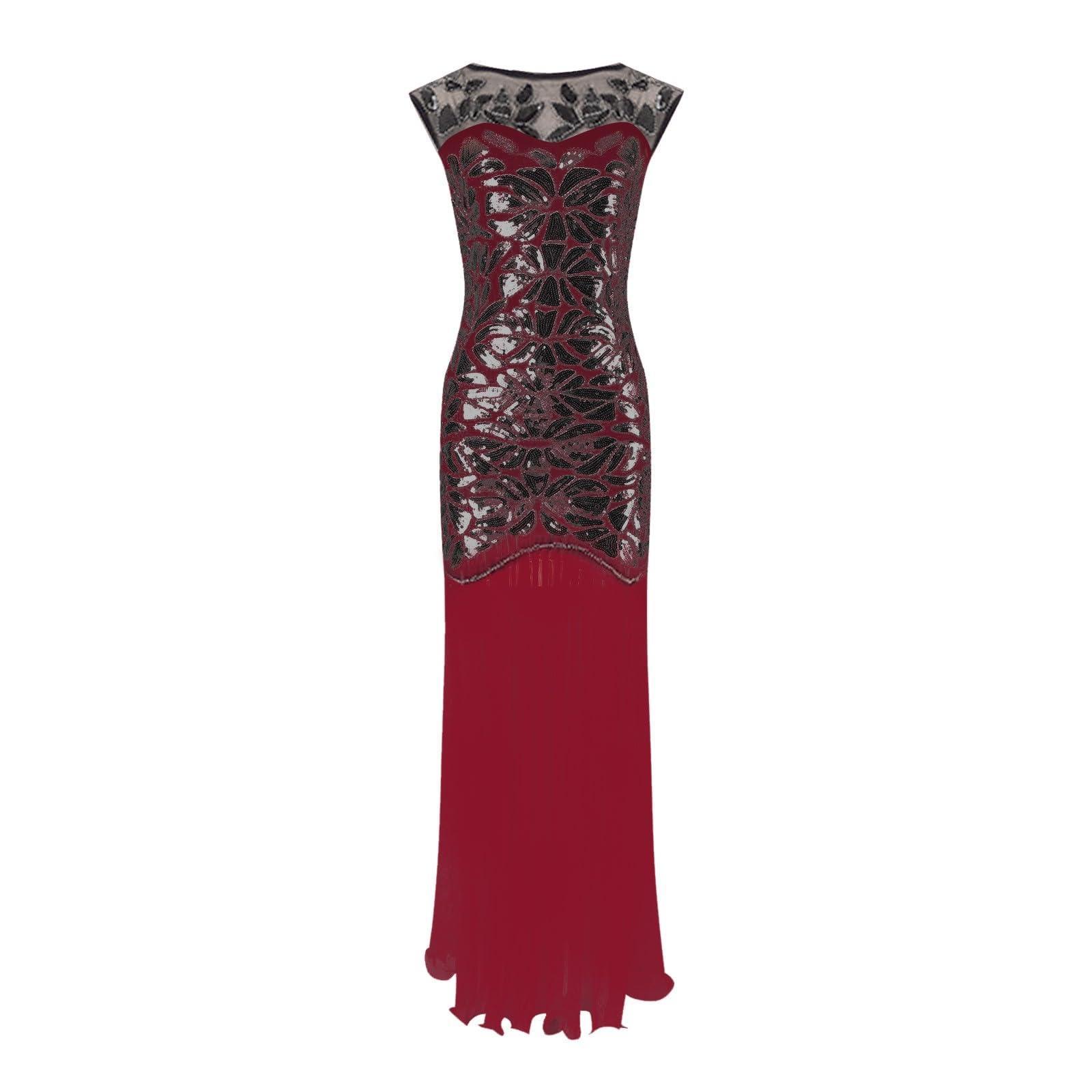 Vestido Largo de Noche con Lentejuelas y Cuentas para Ocasiones Formales Inspirado en el Estilo Retro de los Años 20