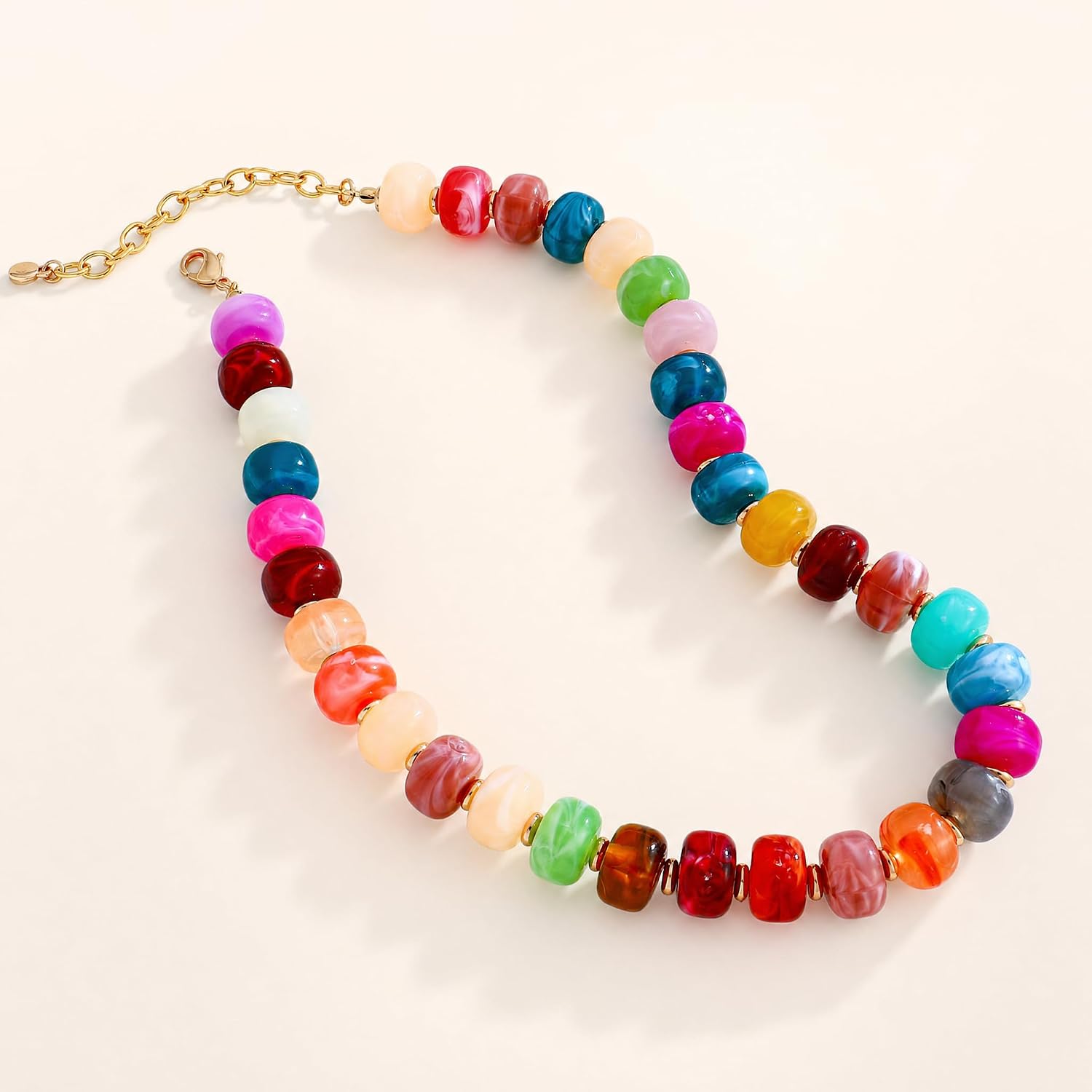 Chunky Beaded Necklace for Women, Colorful Necklace Rainbow Resin Boho Choker Collar, Trendy Statement Summer Beach Jewelry Gift