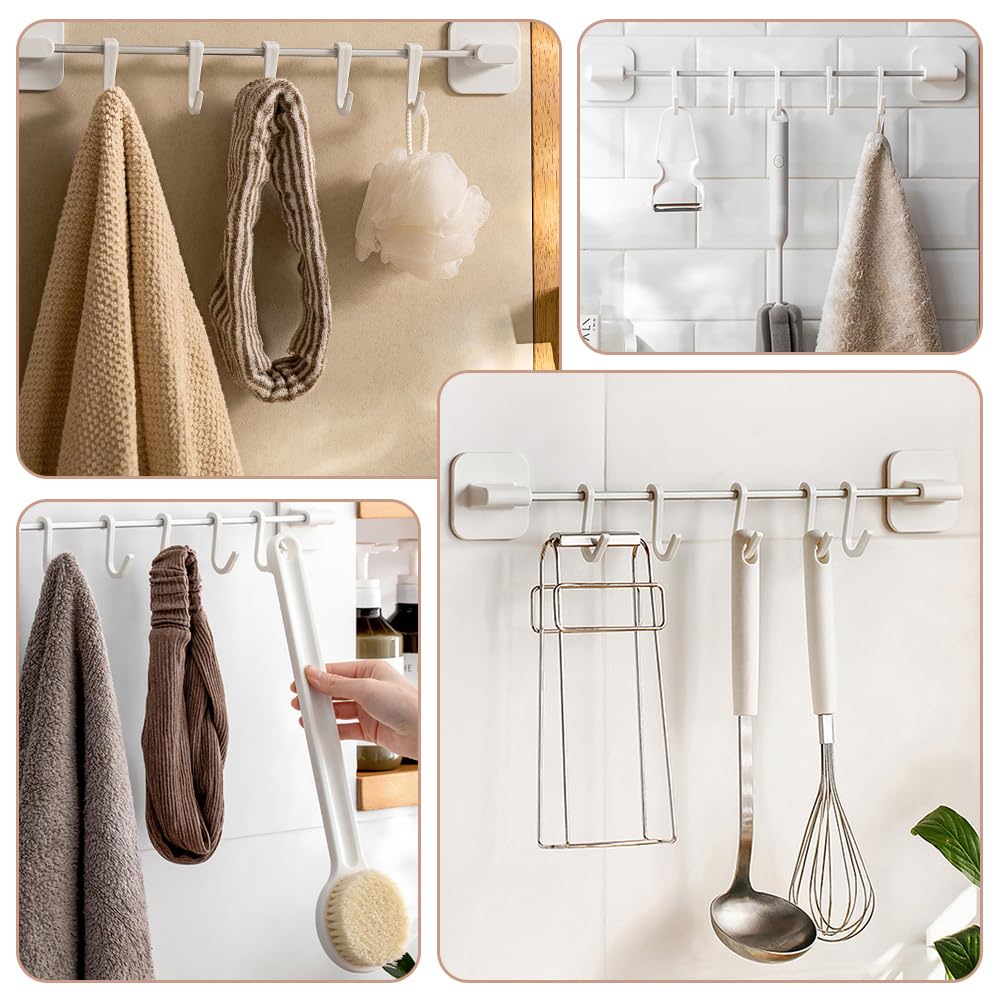 2St Küchen Hakenleiste ohne Bohren, Beweglicher Wandhaken, Selbstklebende Hakenleiste, mit 16 Haken für Küchenutensilien,Küchenutensilien-Organizer-Rack Küchenutensilienhalter (Weiß)