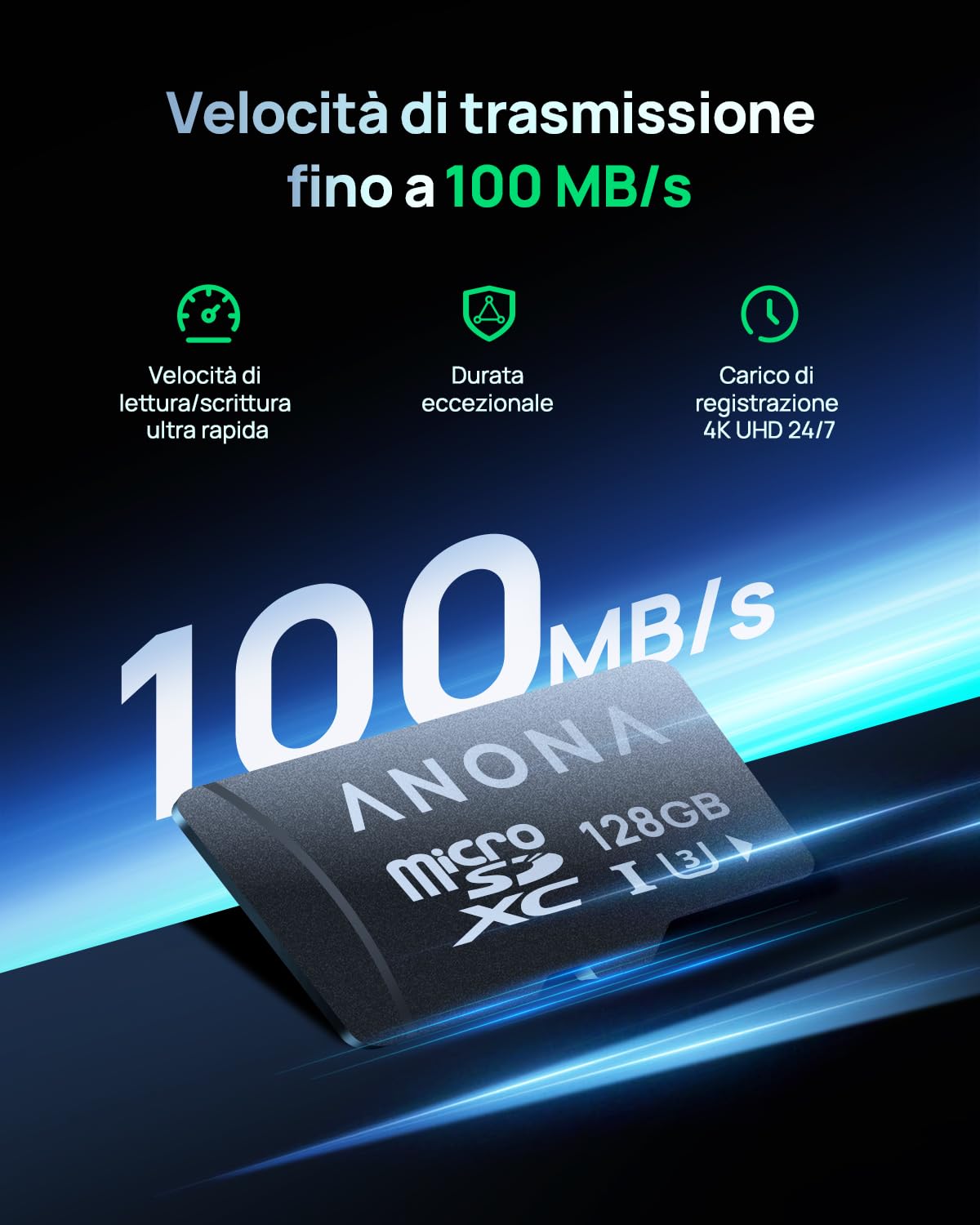 Anona Scheda Micro SD 128 GB, Velocità fino a 100 MB/s, Compatibile con Telecamera da Interno Anona Pano 4K