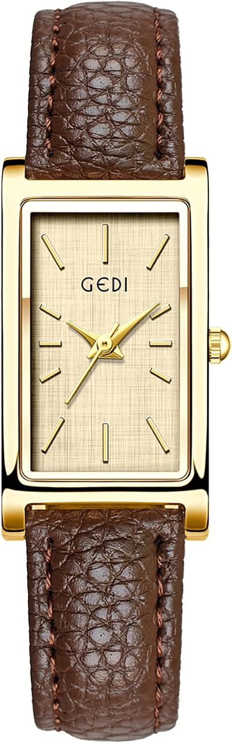 CARLIEN Dress Watch for Women Business Casual Square Ladies Quartz Watch with Genuine Leather Strap