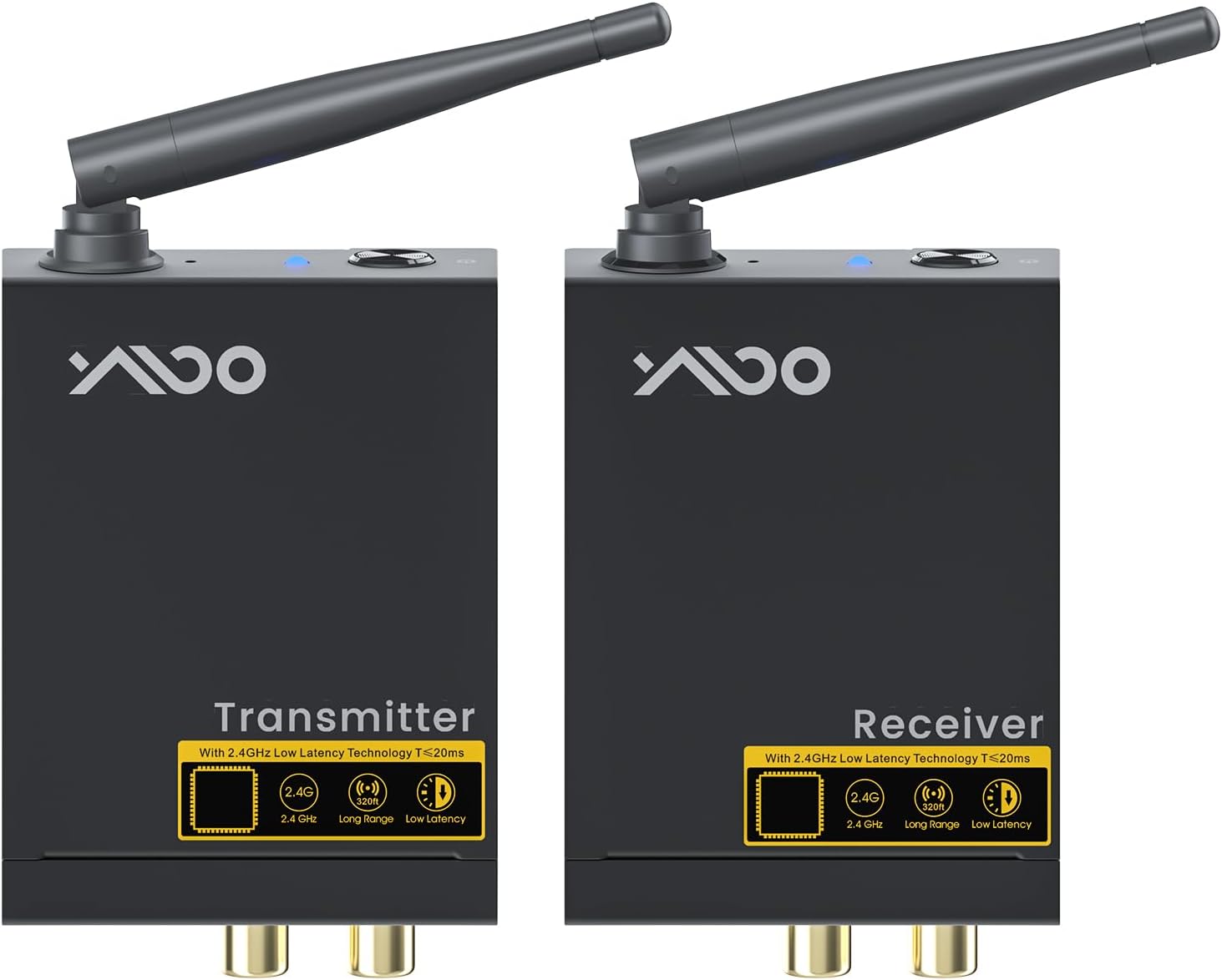 YMOO 2.4Ghz Wireless Audio Transmitter Receiver for TV,192kHz/24bit HiFi Audio,20ms Ultra Low Latency,320ft Long Range RCA Jack Wireless Adapter for Speaker to TV/PC/CD Player/Home Theater
