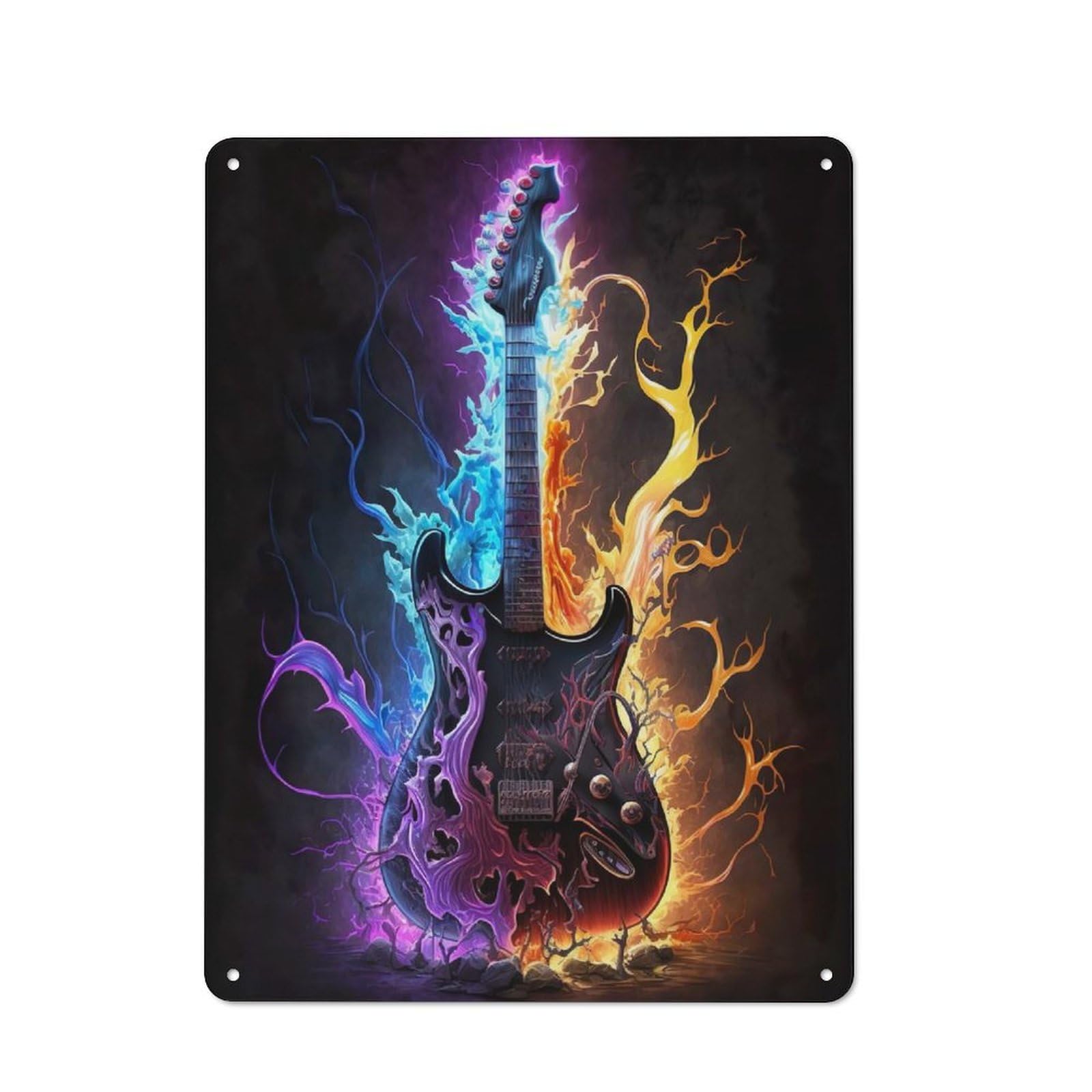 Junmoney Vibrant Lightning Guitar Retro Decorative Metal Plaque 40X30cm, Garage Wall Decor For Garage, Workshop, Shed Or Utility Room
