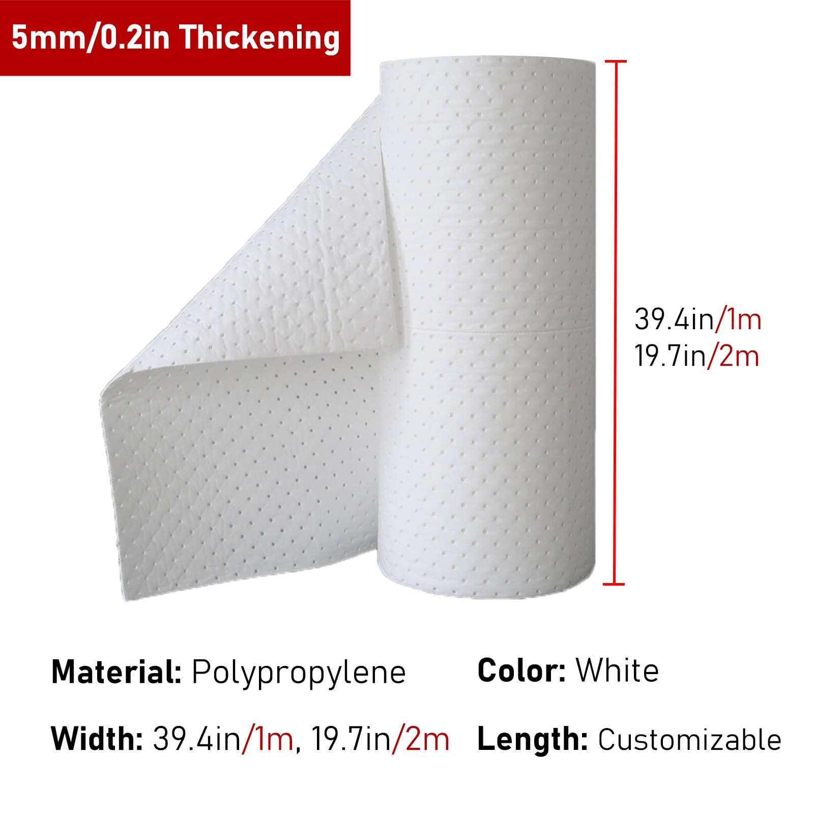ERRULAN Ölabsorbierende Mattenrolle, Ölbindemittel-Baumwolle, industrielle Ölbindematte aus zur Absorption von Ölen und Kraftstoffen(W 0.5m/19.7in,H 30m/1181in/98.4ft)