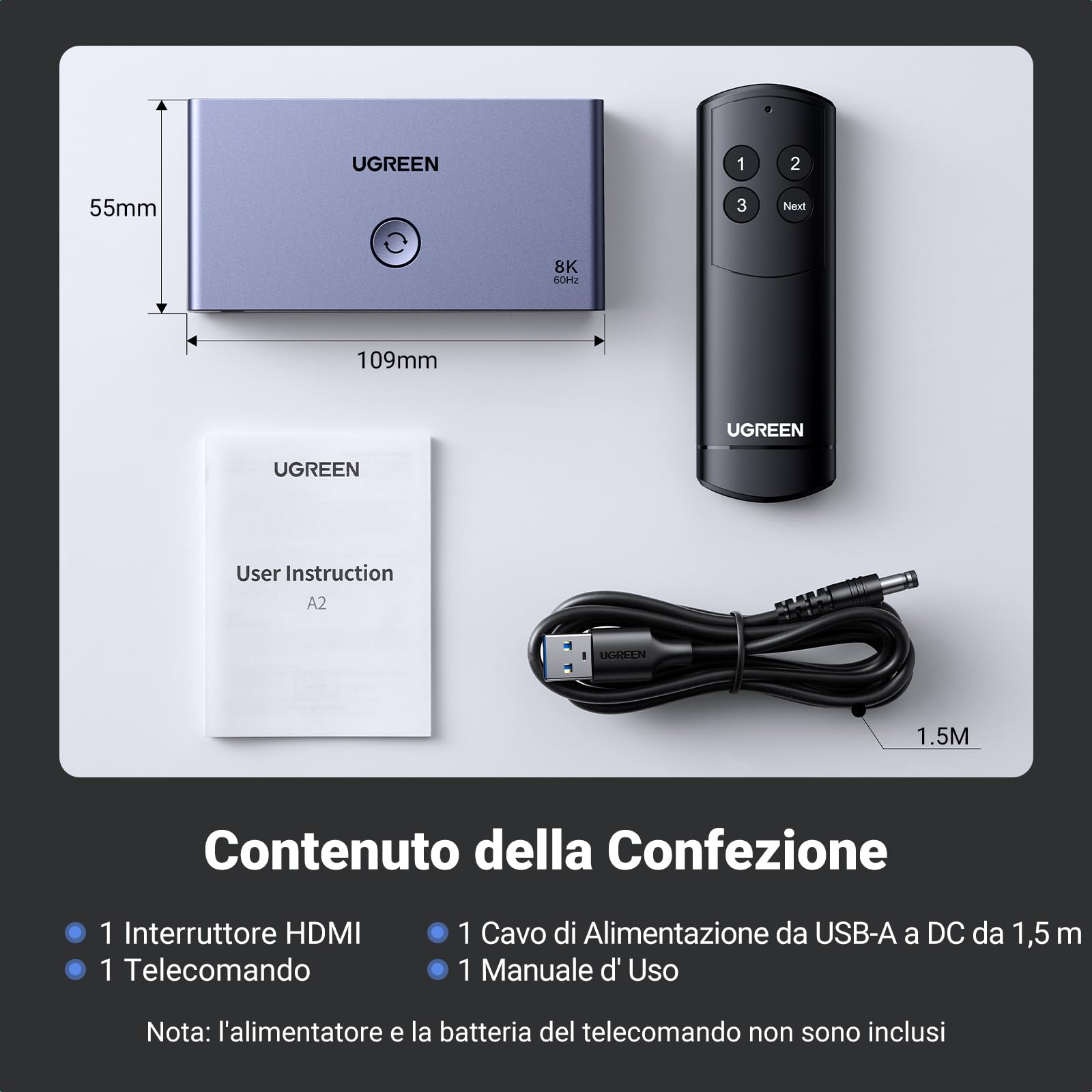 UGREEN Switch HDMI 2.1 8K 60Hz 4K 120Hz Switcher 3 in 1 out 1080P Dolby Vision Atmos HDR 3D 48Gbps compatibile con PC PS5 PS4 Xbox One 360 ​​DVD TV Box Stick Proiettore