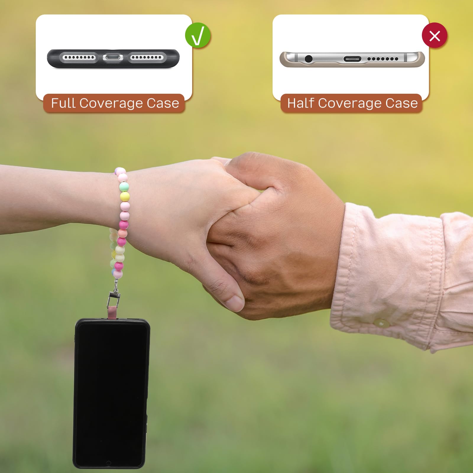 Smycz do telefonu, 1 x pasek na nadgarstek do telefonu i 1 x pasek crossbody i 4-pak zakładek na telefon komórkowy, modny stylowy 10 mm kolorowy pasek z koralikami do telefonu komórkowego bez ręki