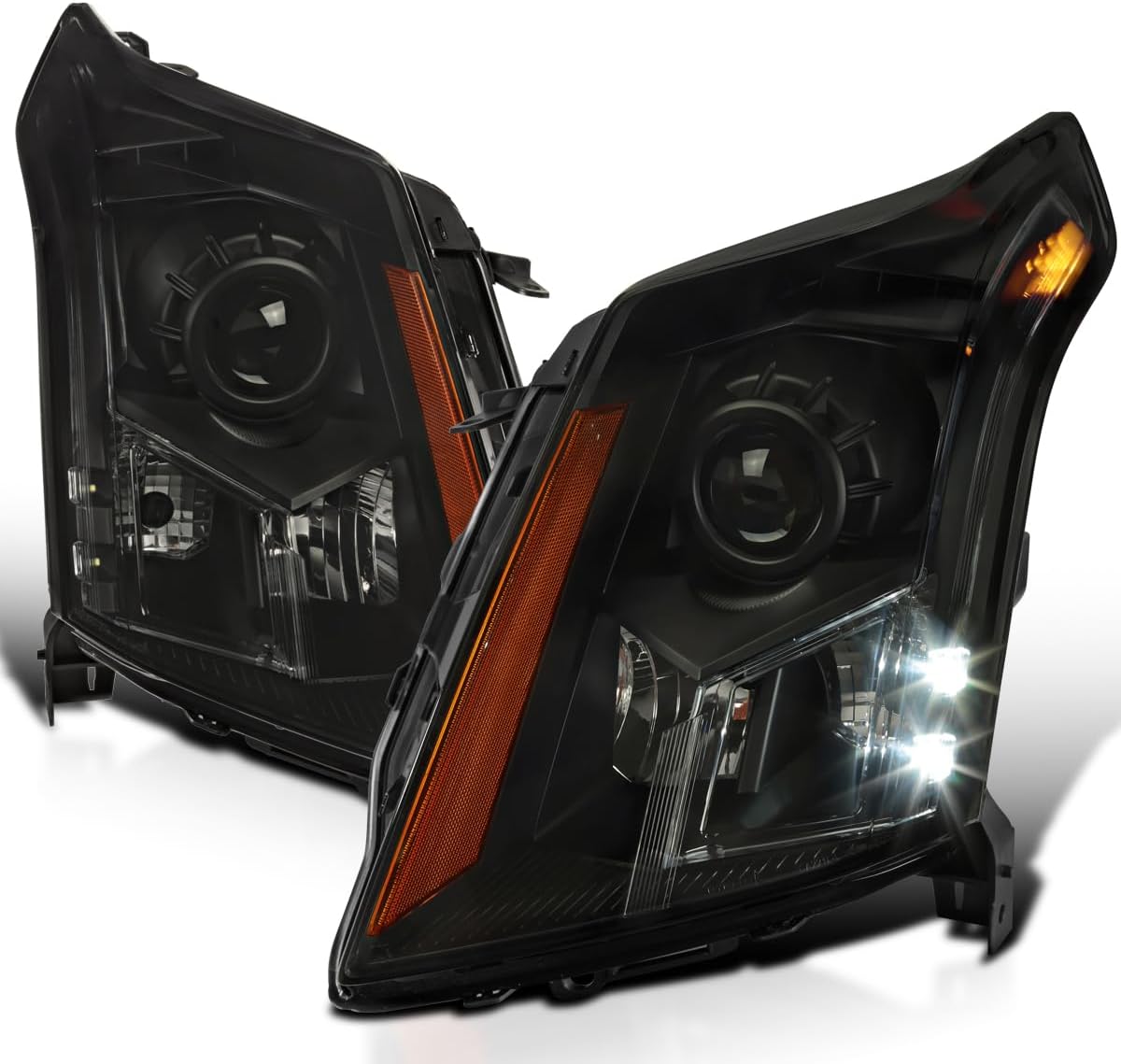 SPEC-D TUNING Chrome Projector Headlights Compatible with 2010-2016 Cadillac SRX, Left + Right Head Lamps Assembly