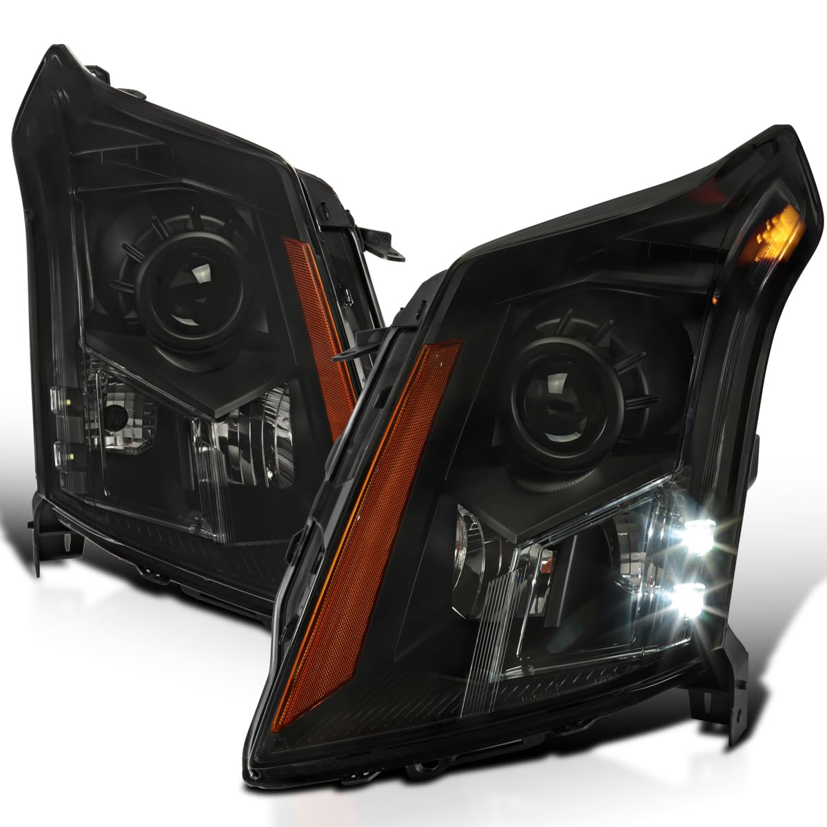 SPEC-D TUNING Black Smoke Projector Headlights Compatible with 2010-2016 Cadillac SRX, Left + Right Head Lamps Assembly
