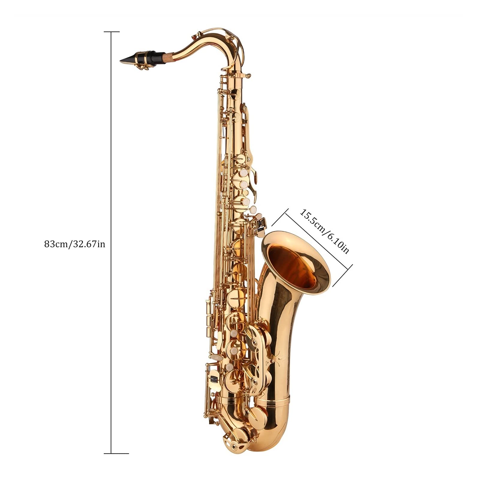 BB B-Flat Tenore Sassofono Sassofono Sax Placcato Oro con Bocchino con Custodia per Cravatta per Cinghia per Cinghia di Pulizia Spazzola per Principianti Sassofono Studenti