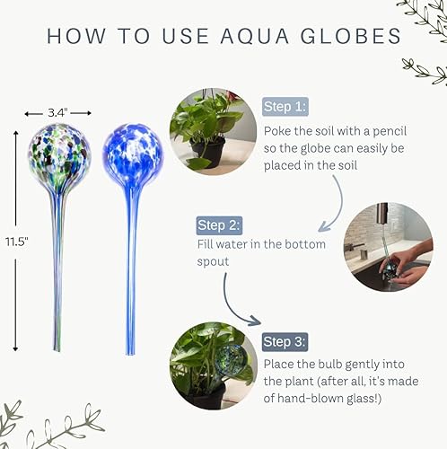 Miniatura 4 de Lexi Home Aqua Globes para plantas de interior y exterior, macetas de riego automático, regadera de vidrio soplado a mano, paquete de 2, color azul