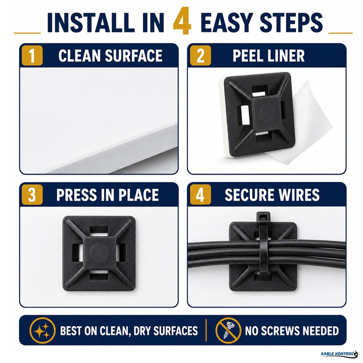 Kable Kontrol Zip Tie Mounts - Black (100) -5 Kable Kontrol Zip Tie Mounts - Black (100) -5
