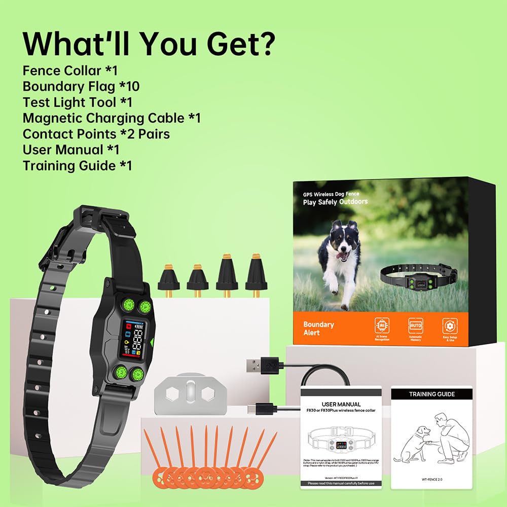 Sistema de valla inalámbrica para perros, kit de contención electrónica con banderas de límites y guía de entrenamiento para la seguridad de las mascotas, pantalla LCD