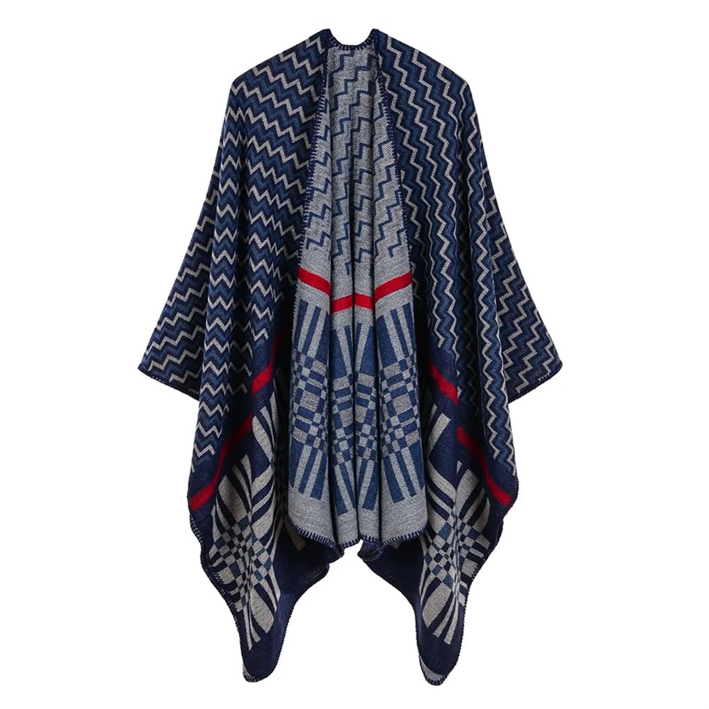 Dninmim Cape en tricot à imprimé classique pour femme - Cape épaisse et confortable - Ponchos