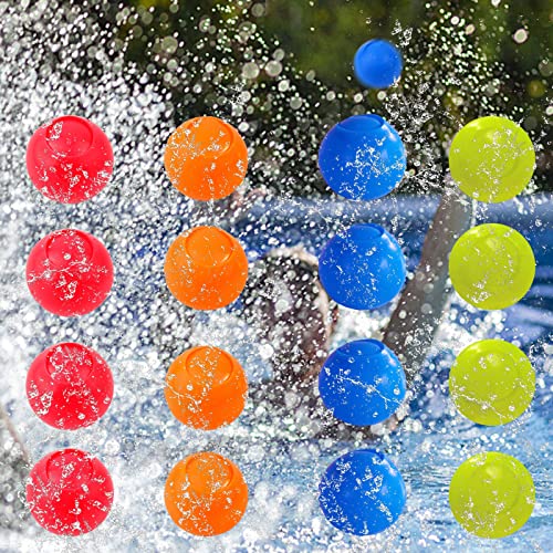 Globos de Agua Reutilizables, 16Pcs Globos de Agua Llenado Rapido, Autosellables Llenado Ultra Rápido Globos Colores para Juego de de Agua, batalla en la playa (16pcs) Cover