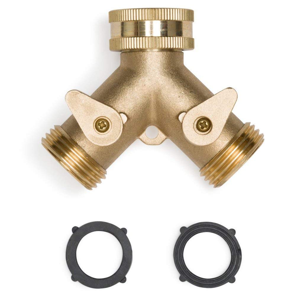 AROYELHeavy Duty Brass Garden Tap Splitter 2 Way – New and Improved for 2019- Outlet Splitter, 2-Way Heavy Duty Brass Hose Splitter Garden Hose Connector with Comfort Grip