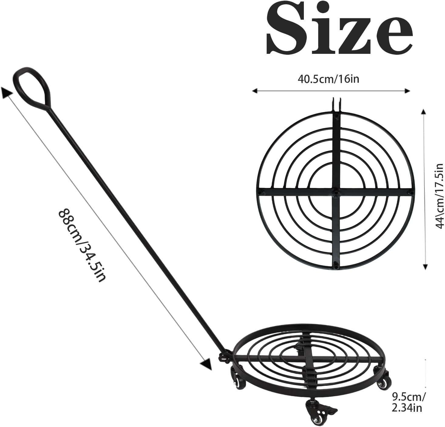 16" Heavy Duty Plant Dolly with Wheels Rolling Planter Base for Indoor/Outdoor Use | Patented Detachable Handle 360° Rotating Polyurethane Wheels Max Load 200 lbs for Large Pots & Planters