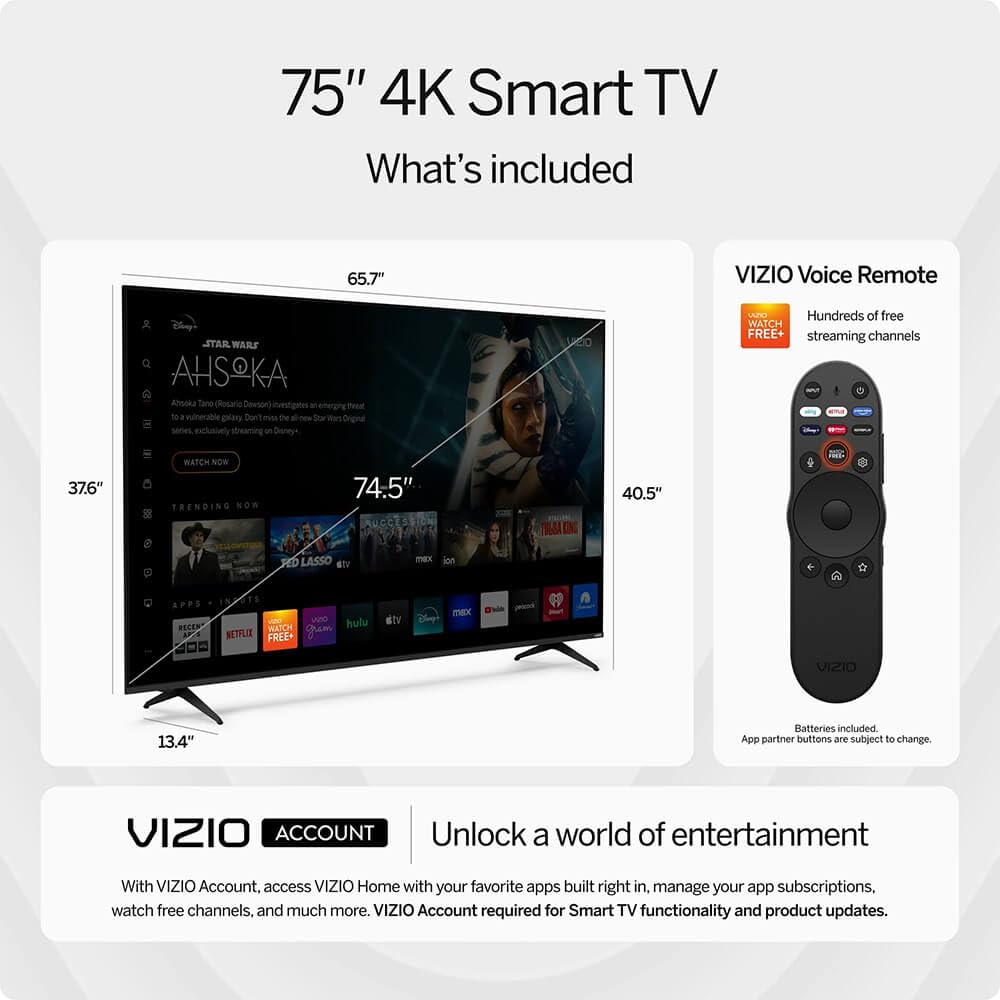 Amazon.com: VIZIO V4K75M 75″ Class 4K UHD HDR Smart TV : Electronics