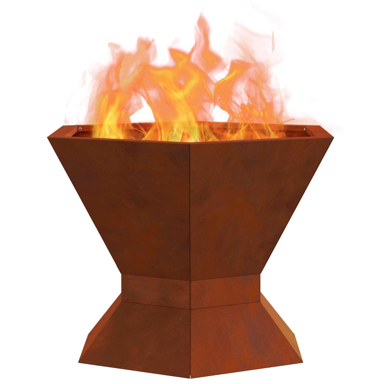 Feuerstelle Braun aus Wetterfeststahl 50 x 50 x 40 cm für Terrasse Garten und Haus, robuste Outdoor Wärme für Zusammenkünfte, passend als Kamin Ofen Deko