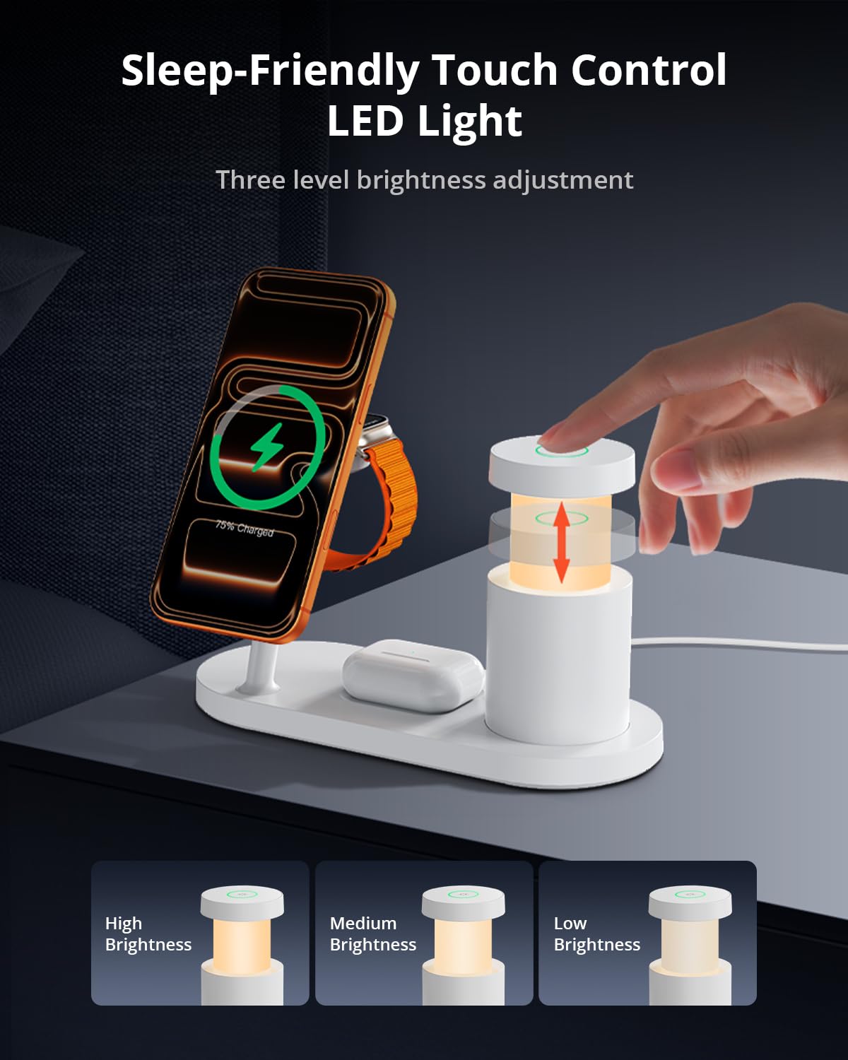 GEEKERA 25W Fast 4-in-1 Ladestation: Mag-Safe kabelloses Ladegerät, induktive Schnellladegerät mit Nachtlicht für iPhone 17 16 15 14 13 12, Apple Watch 11-2, AirPods, inkl. Ladekabel & 45W Netzteil