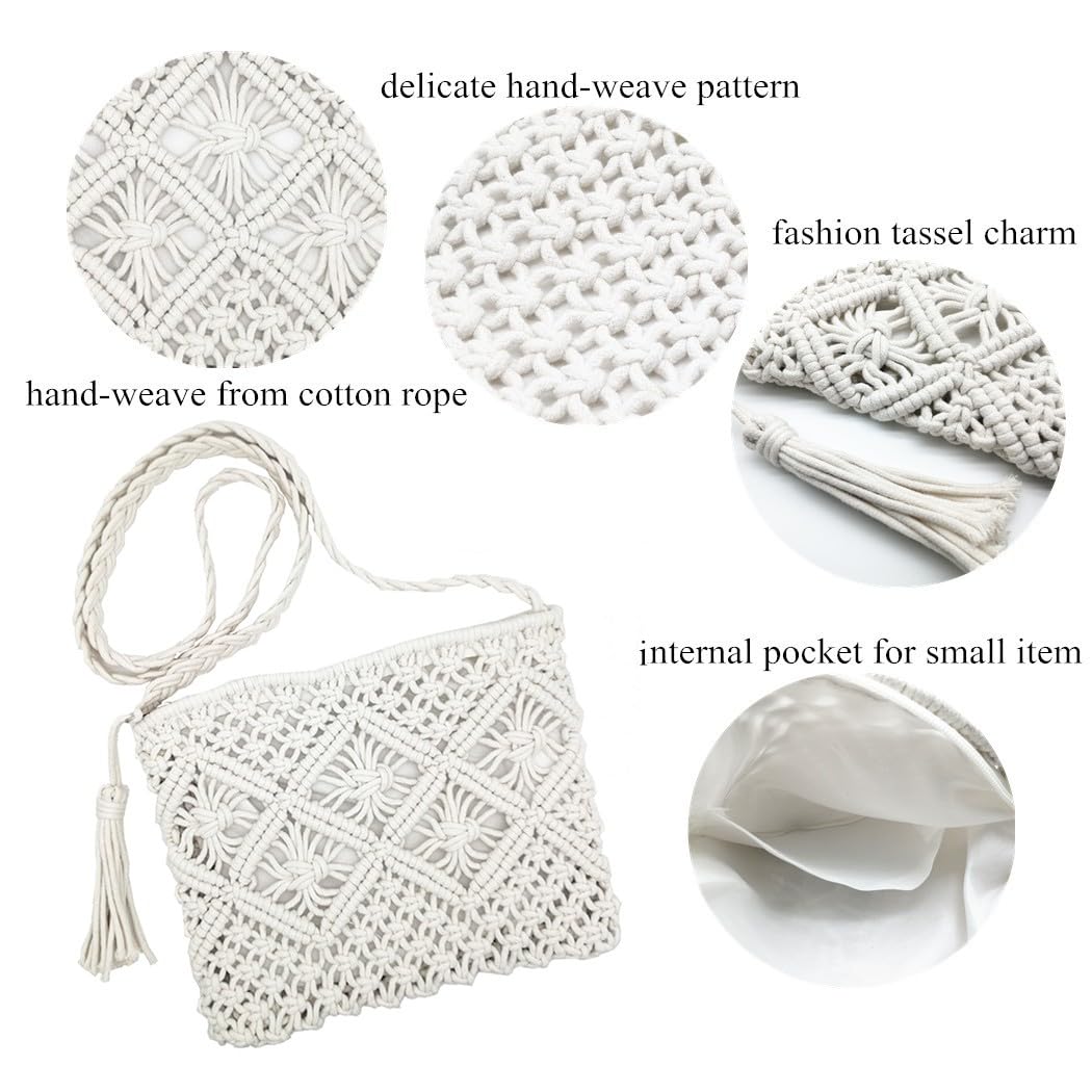 Bolso Bandolera Pequeño de Algodón para Mujer Macramé Hecho a Mano