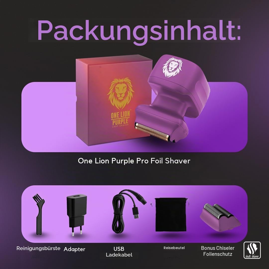 Skull Shaver One Lion Purple Pro Rasierer für Frauen - Einfache Haarentfernung - Elektrorasierer mit gestufter Doppelfolientechnologie | Einfache Haarentfernung, Elektrorasierer mit gestufter Doppelfolientechnologie, Für Frauen