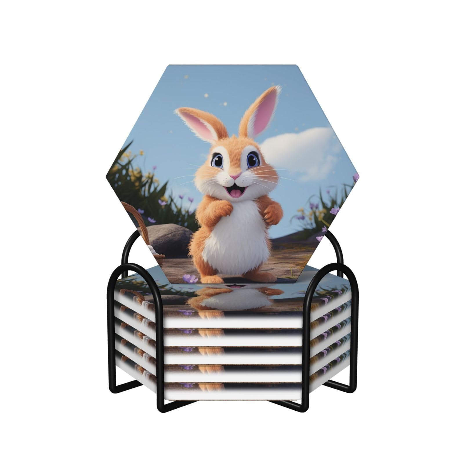 Dessous de verre lapin en céramique avec support (lot de 6)
