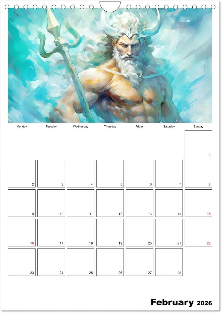 The divine planner. Watercolors of ancient Greek gods, US-Version (Wall Calendar 2026 DIN A4 Portrait), CALVENDO 12 Month Wall Calendar