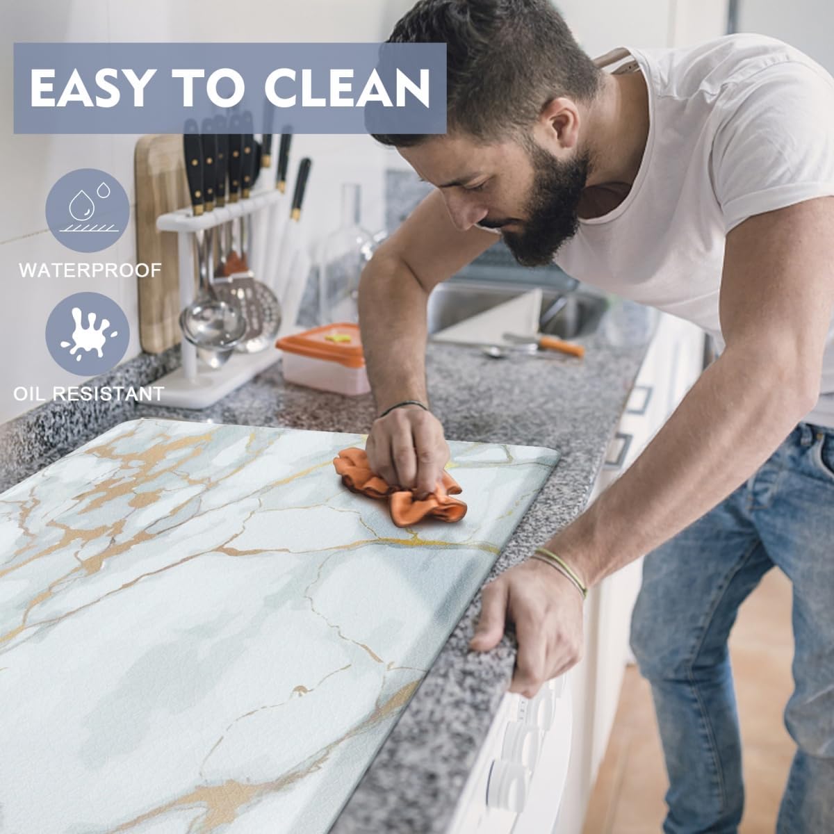 Anti Fatigue Kitchen Rugs and Mats 2 PCS,Comfort Cushion Mat Set,1/2 Thick Non Slip Kitchen Floor Rug Waterproof Cushioned Standing Mat for Floor Office Sink Laundry,(17.3"x29"+17.3"x47")