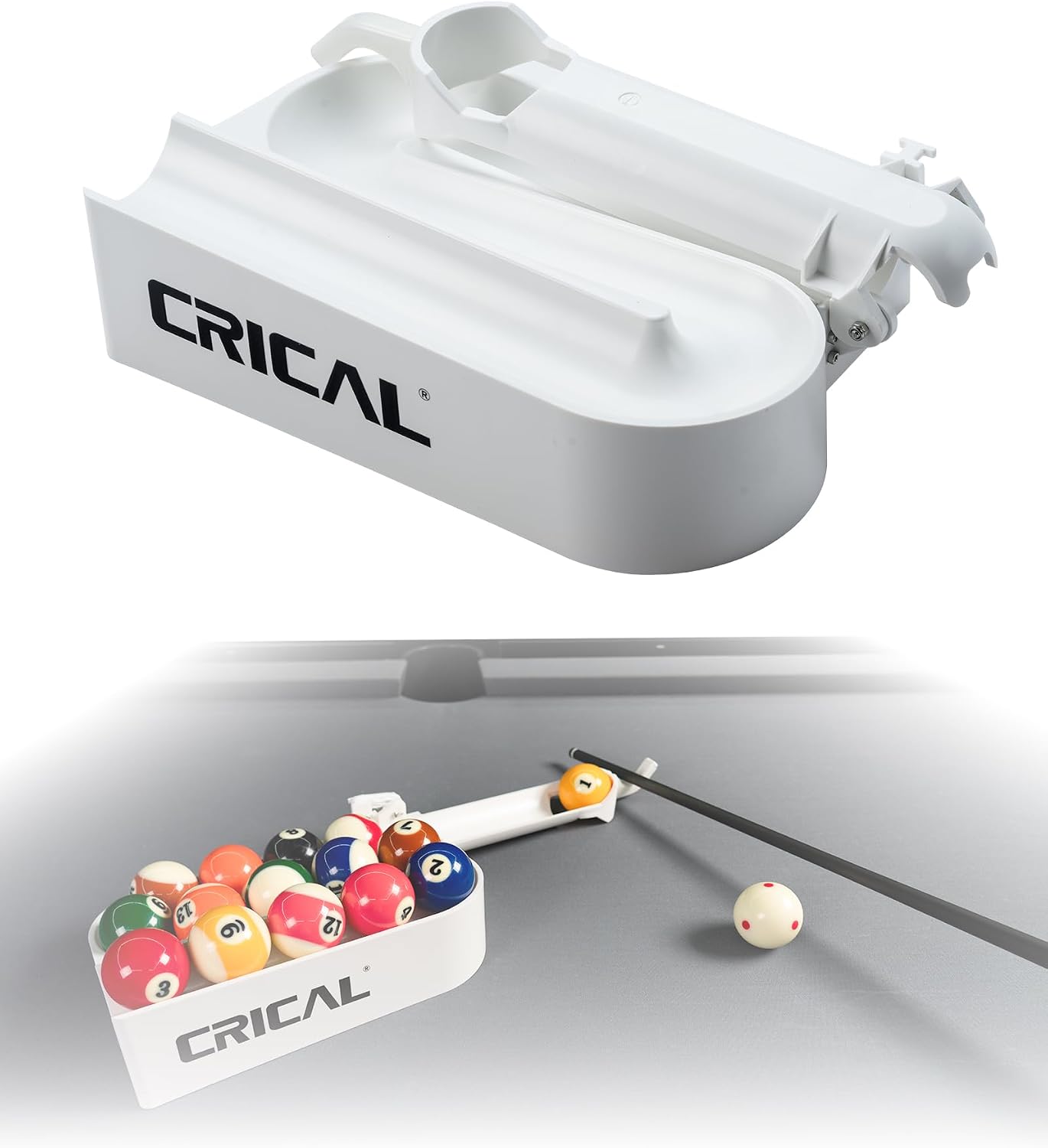 CRICAL Billiards Training Aid, ABS Pool Practice Trainer with No Screw Assembly Required, Rubber Band Rebound System, Non-Slip Protective Base, Carrying Bag Included