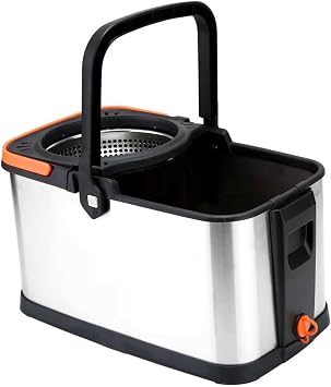 Household Hand Free Washing Rotary Mop and Buckets Sets, Hands Free Cleaning System with Microfiber Mop Head, Stainless Steel Handle with Plastic Bucket for Mopping Floors - Metallic