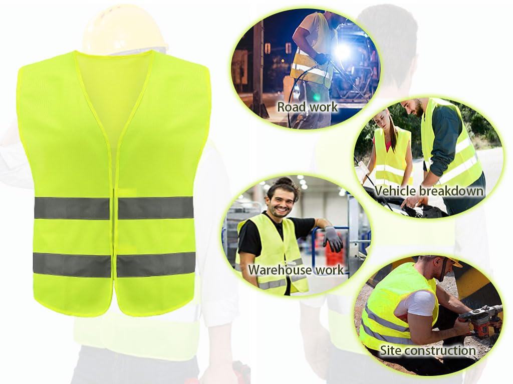 Lot de 10 Gilet Réfléchissant pour Voiture, Gilet Reflechissant avec de Bandes Réfléchissantes, Gilet De Sécurité Haute Visibilité, pour Voiture, Chantier