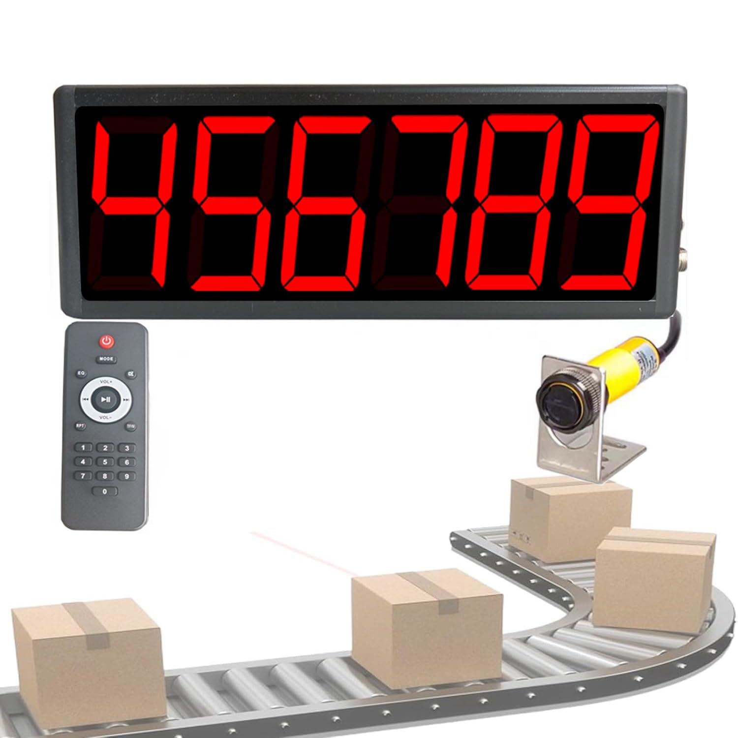 COYEUX 3-cyfrowy wyświetlacz LED z 6 cyframi, wskaźnik do 999999, regulowana odległość indukcji 30-70 cm, do linii produkcyjnych i taśm przenośnikowych