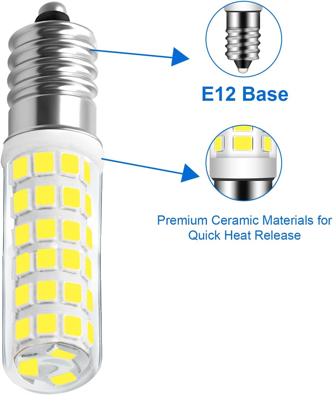 E12 LED Fridge Water Dispenser Light Bulb 2W(15W Replacement), 120V T5 Tubular Appliance Bulb for Chandeliers Home Lighting Refrigerator, Dryer Drum Light Daylight White 6000K, 2-Pack