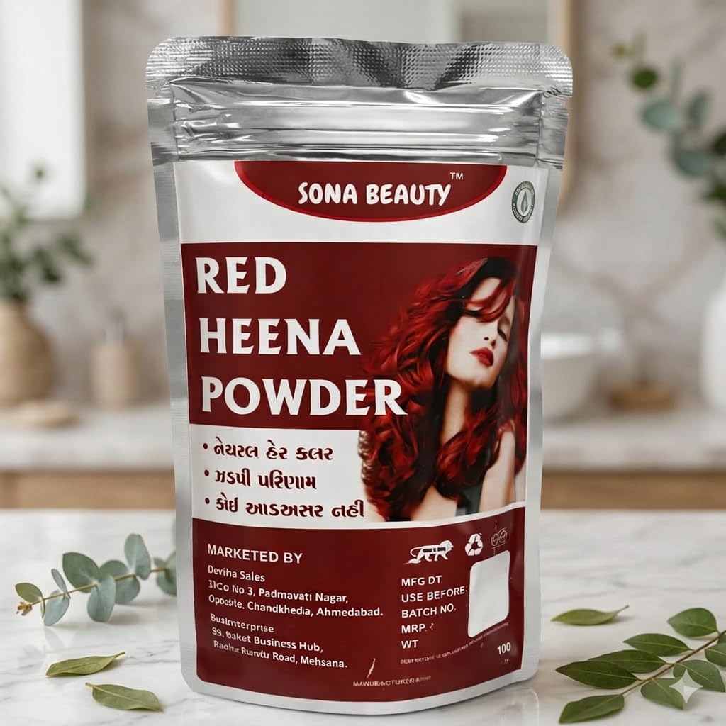 Sona Beauty Red Heena Powder, Natural Hair Colour, Protects Against Scalp Infections, 100g-image-33