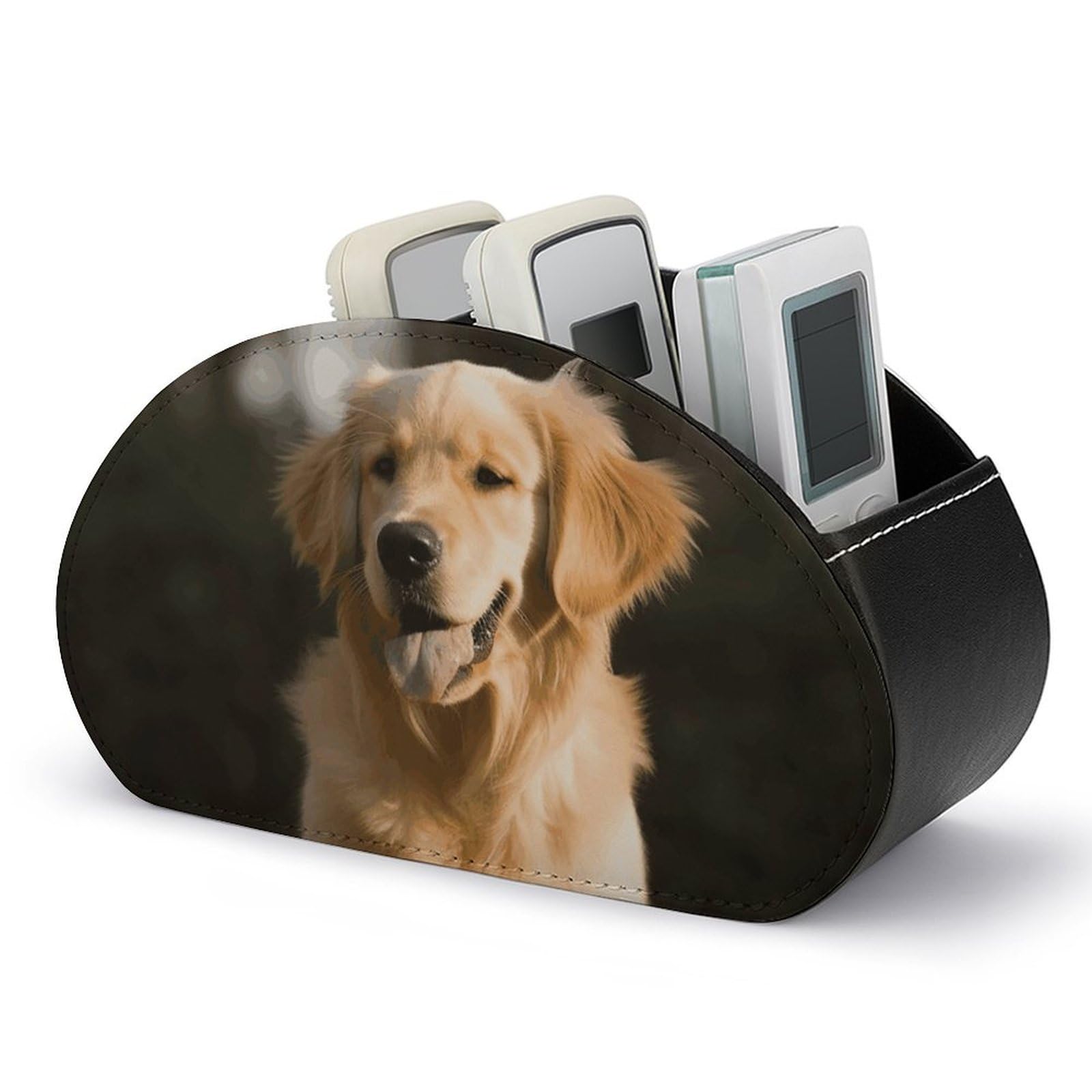 VstaDank Golden Retriever Dog Remote Control Holder with 5 Compartments PU Leather Remote Caddy Desktop Organizer Store TV Remote Control Storage Box for Home Office Desk Nightstand